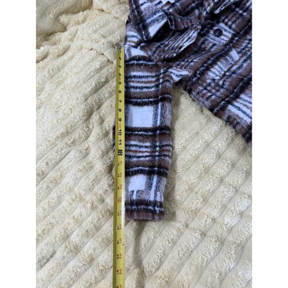 Plaid Brown Burnt Orange Ivory Pea Coat Jacket GB Girls Size 10 - Picture 8 of 10